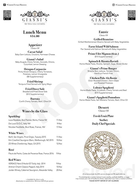 gianni versace mansion menu|versace mansion lunch menu.